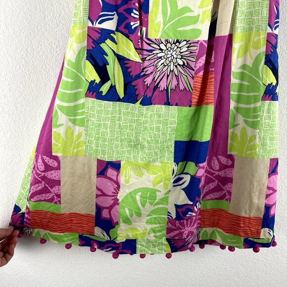 Lilly Pulitzer Brighton Patchwork Print Halter Dress Womens 2 Green Pink Pom - Picture 5 of 13